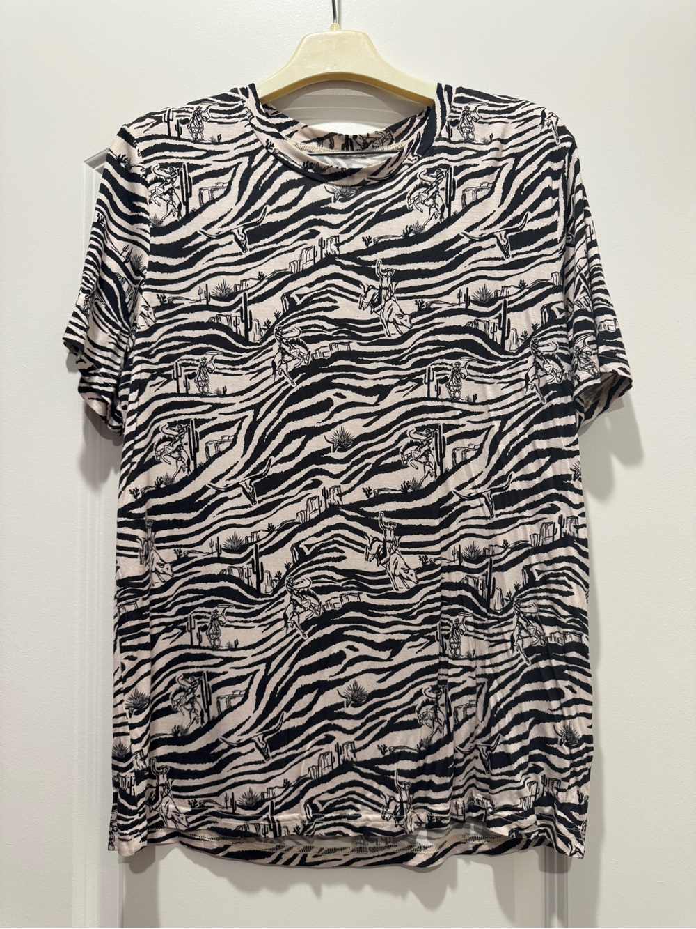 Super Soft Short Sleeve Tee in Black and Cream Zebra Print